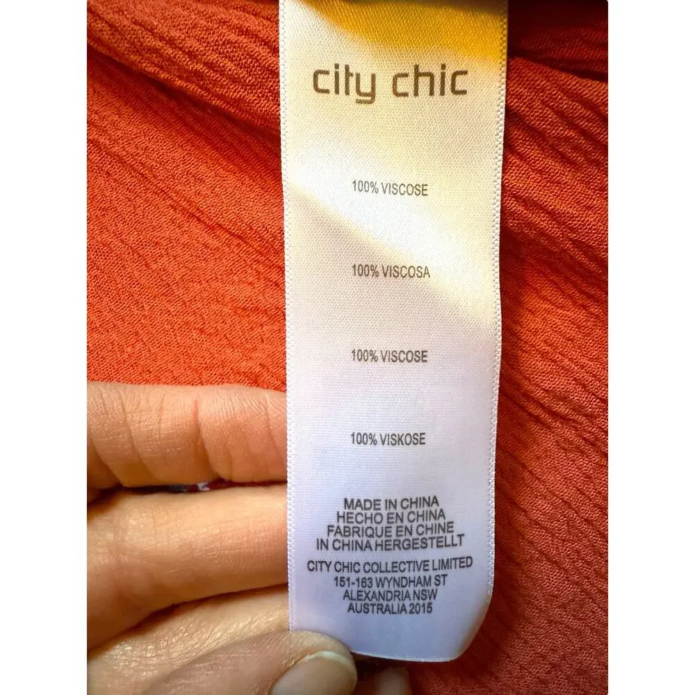 City Chic Off Shoulder Burnt Orange Dress - Size XL/22